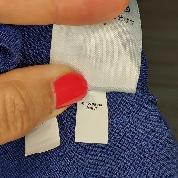 Eddie Bauer shirt linen sleeveless collar button up crochet detail navy blue SP - Picture 9 of 10